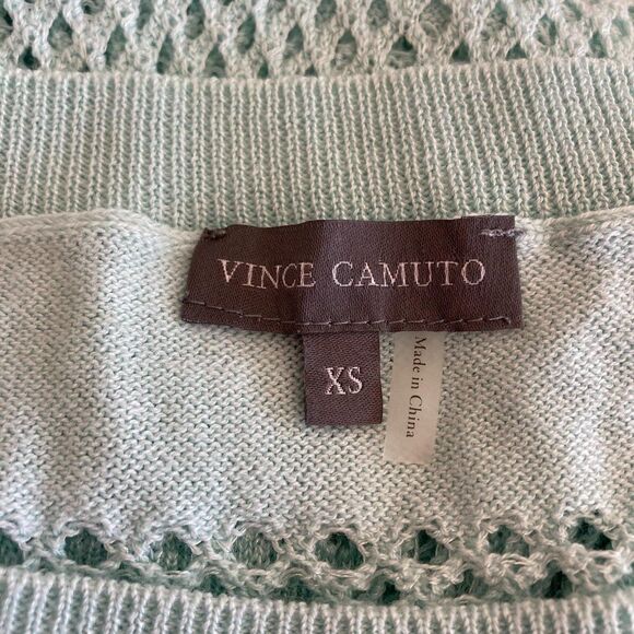 Vince Camuto Mint Green Open Knit Striped Sweater Women's XS Pullover Rayon - Picture 7 of 7